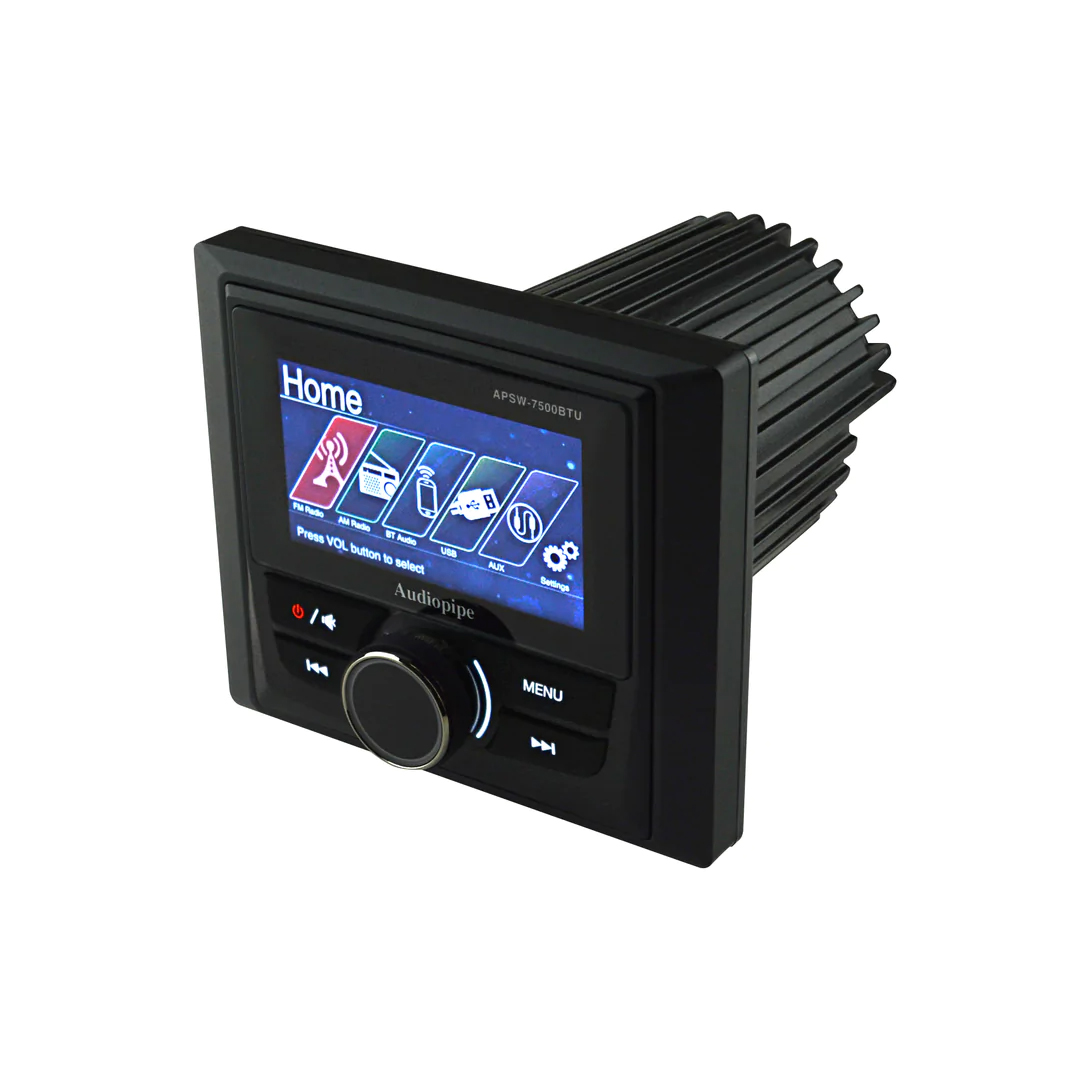  REPRODUCTOR MARINO PANTALLA BLUETOOTH AM-FM/ 25WX4/ AUX/ USB/ SALIDA RCA AUDIOPIPE  